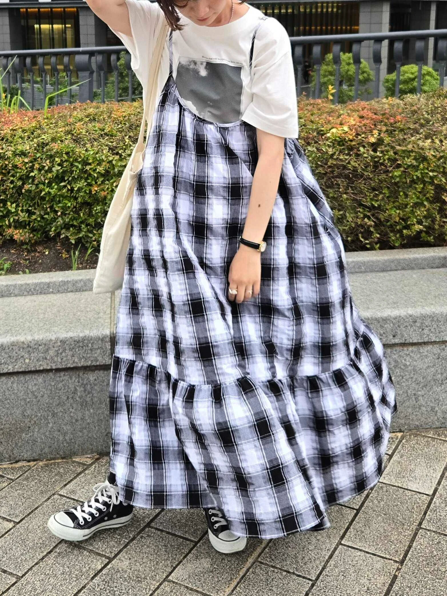 サマンサモスモスkazumiモカギンガムチェック刺繍キャミワンピース サマンサモスモス kazumi キャミワンピース モカ ギンガム