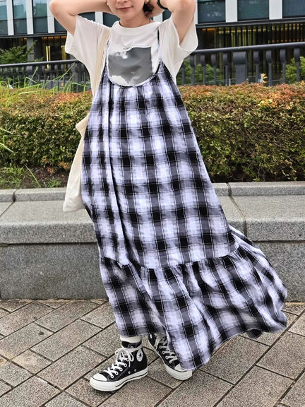 シャーリングチェックキャミワンピース（オフホワイト/ブラウン）｜sm2rhythm（サマンサモスモス リズム）通販