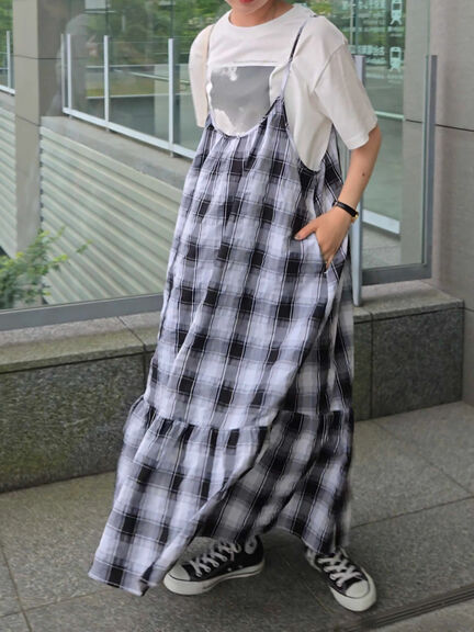 シャーリングチェックキャミワンピース（オフホワイト/ブラウン）｜sm2rhythm（サマンサモスモス リズム）通販