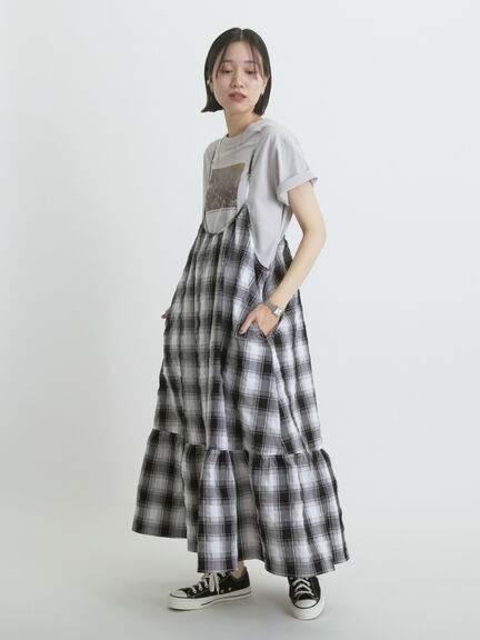 シャーリングチェックキャミワンピース（オフホワイト/ブラウン）｜sm2rhythm（サマンサモスモス リズム）通販