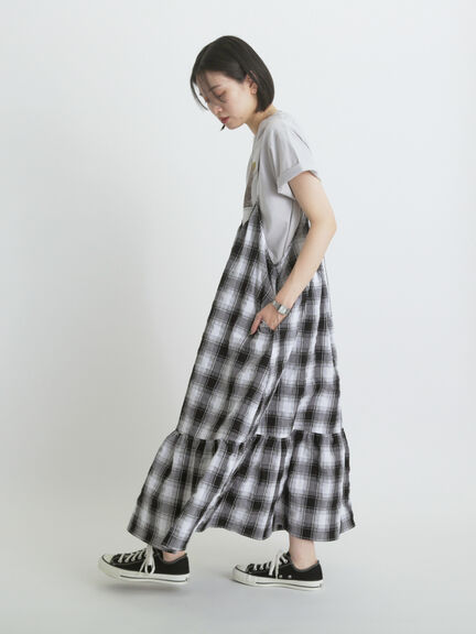 シャーリングチェックキャミワンピース（オフホワイト/ブラウン）｜sm2rhythm（サマンサモスモス リズム）通販
