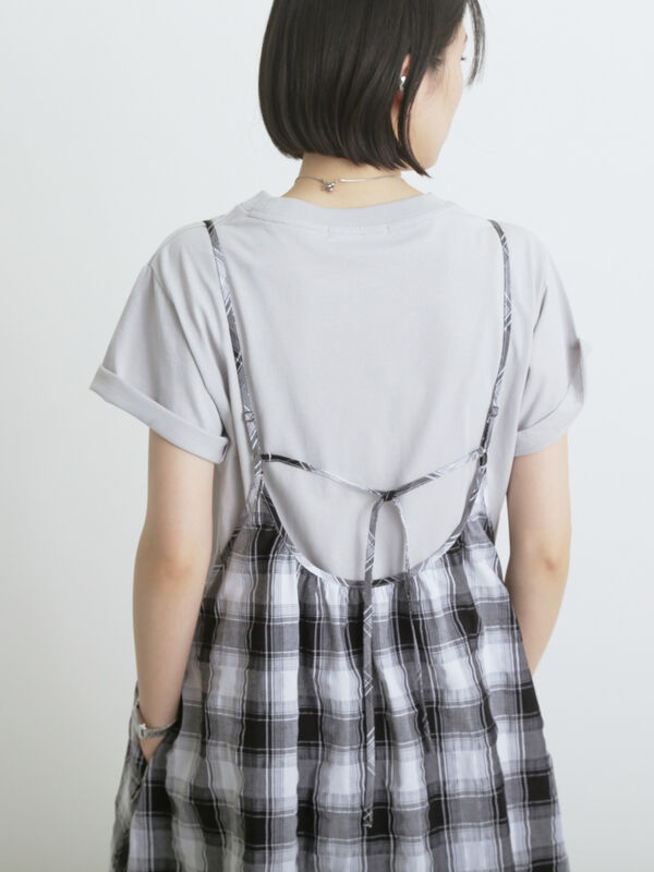 セール】 シャーリングチェックキャミワンピース（オフホワイト