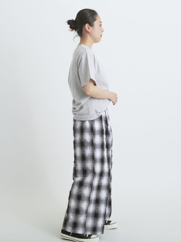 セール】 シャーリングチェックイージーパンツ（オフホワイト/ブラウン