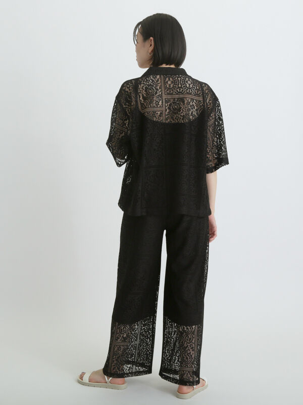 セール】 レースオープンシャツ（オフホワイト/ブラック/トップス