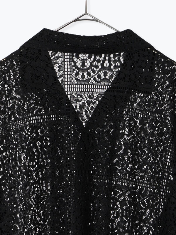 セール】 レースオープンシャツ（オフホワイト/ブラック/トップス