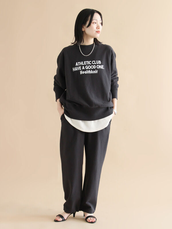 セール】 【Healthknit】ロゴクルーネックプルオーバー（ブラック