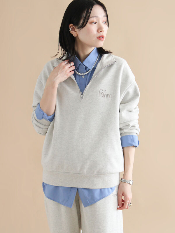 セール】 【Healthknit】ハーフジッププルオーバー（ブラック/ボルドー