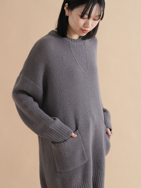 セール】 モヘヤライクニットチュニックワンピース（チャコールグレー