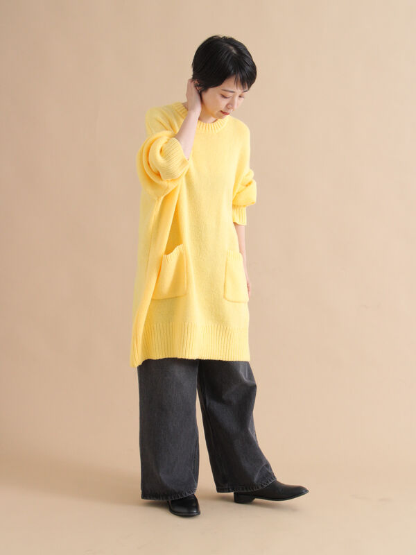 セール】 モヘヤライクニットチュニックワンピース（チャコールグレー