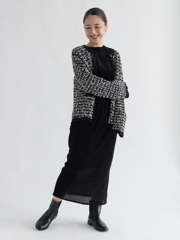 ツイード風ニットカーディガン（オフホワイト/ブラック/ネイビー