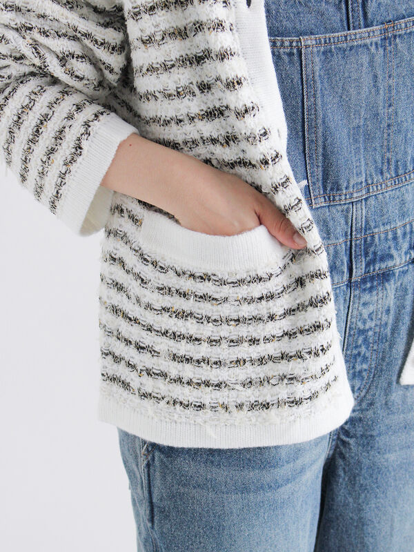 ツイード風ニットカーディガン（オフホワイト/ブラック/ネイビー