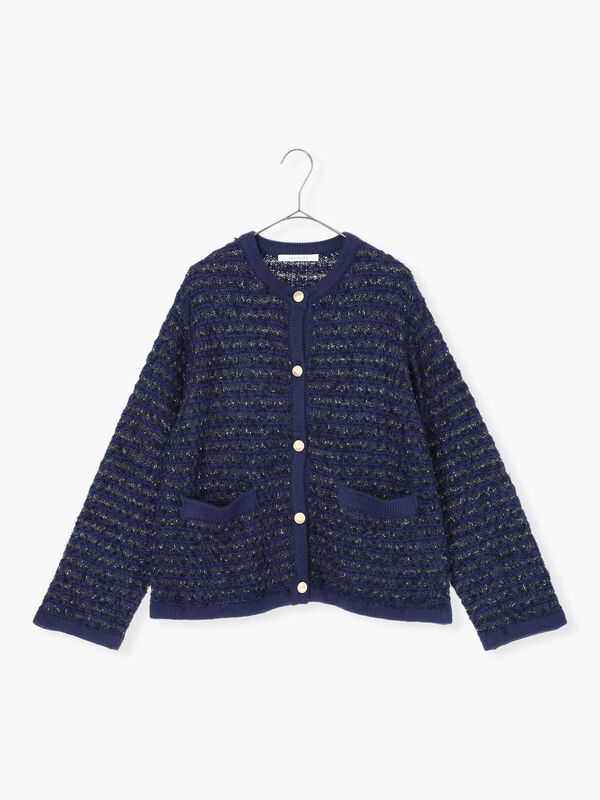 ツイード風ニットカーディガン（オフホワイト/ブラック/ネイビー