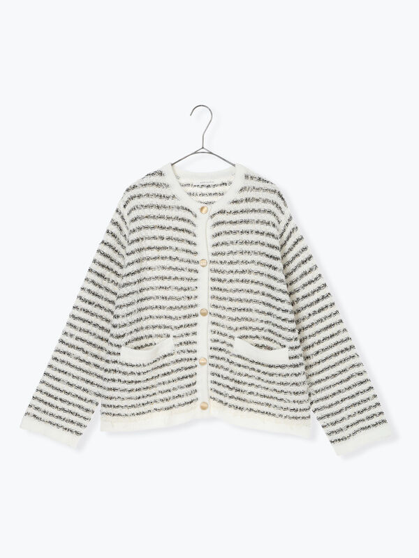 ツイード風ニットカーディガン（オフホワイト/ブラック/ネイビー