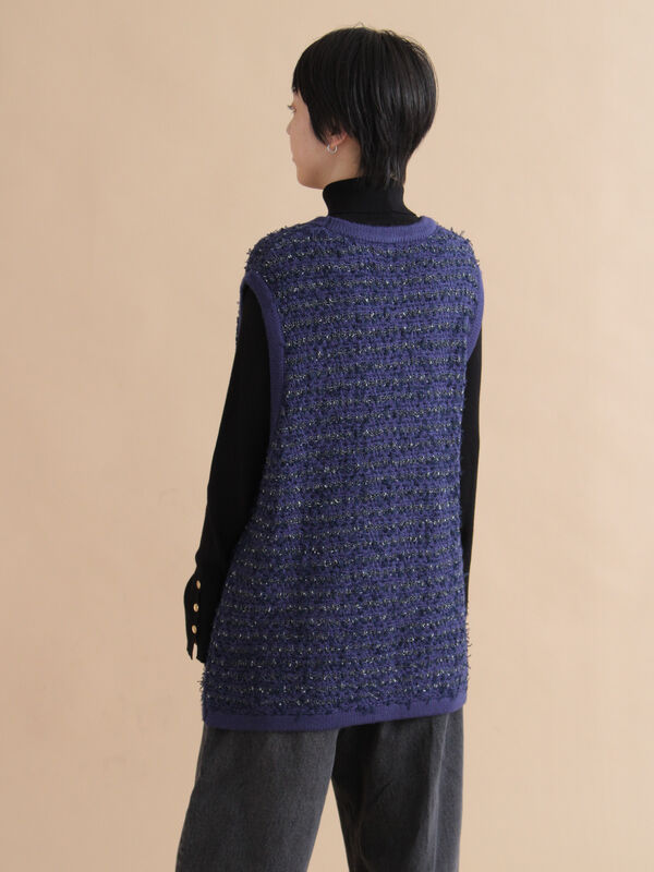 セール】 ツイード風ニットジレ（オフホワイト/ブラック/ネイビー