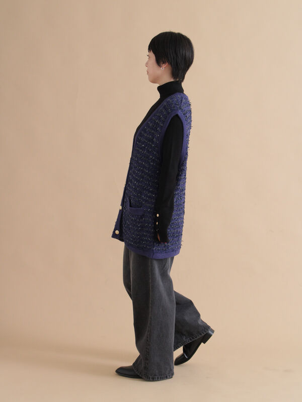 セール】 ツイード風ニットジレ（オフホワイト/ブラック