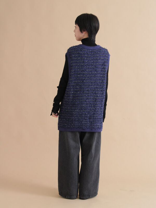 セール】 ツイード風ニットジレ（オフホワイト/ブラック