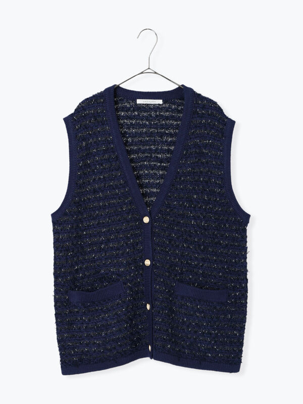 【 即日発送 】ツイードジレ ネイビー ベスト size SHORTあり］ライト ツイードライク ジレ（ベスト）｜green label