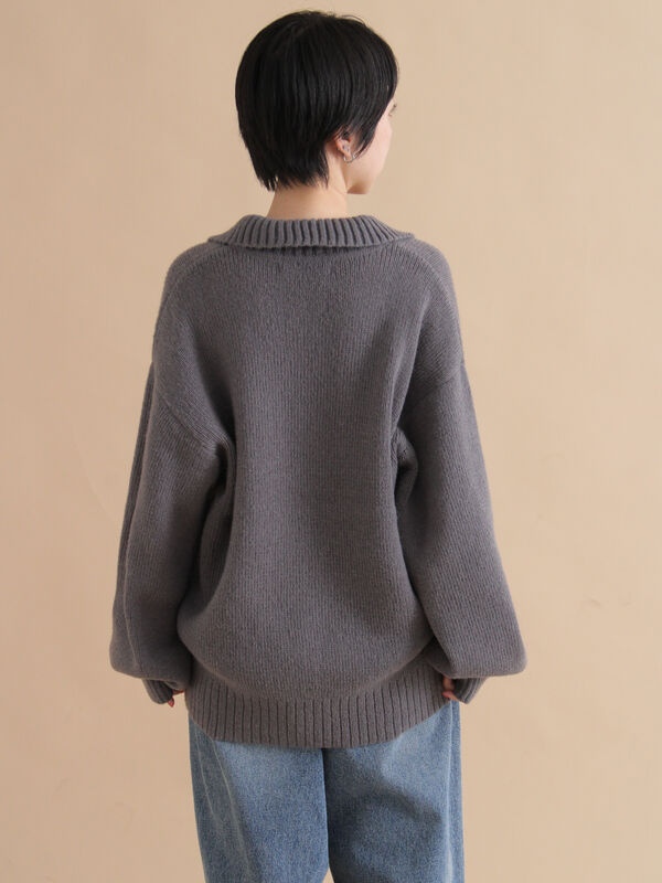 モヘヤライク衿付ニットプルオーバー（チャコールグレー/ブラウン