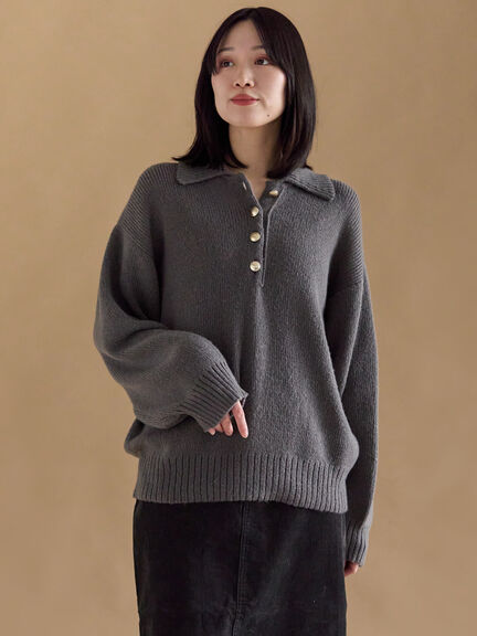 モヘヤライク衿付ニットプルオーバー（チャコールグレー/ブラウン/イエロー）｜sm2rhythm（サマンサモスモス リズム）通販