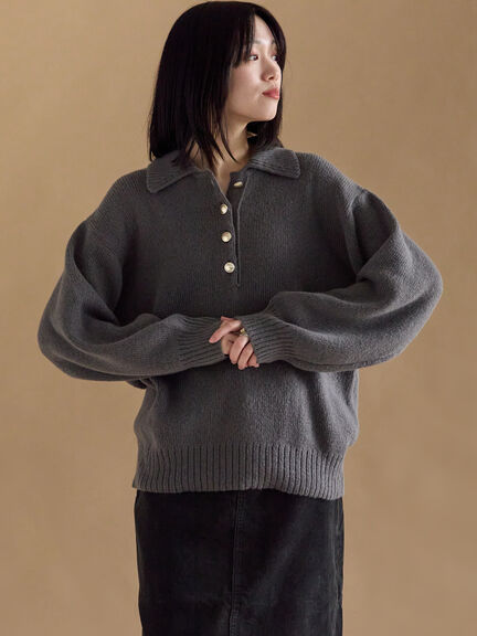 モヘヤライク衿付ニットプルオーバー（チャコールグレー/ブラウン/イエロー）｜sm2rhythm（サマンサモスモス リズム）通販