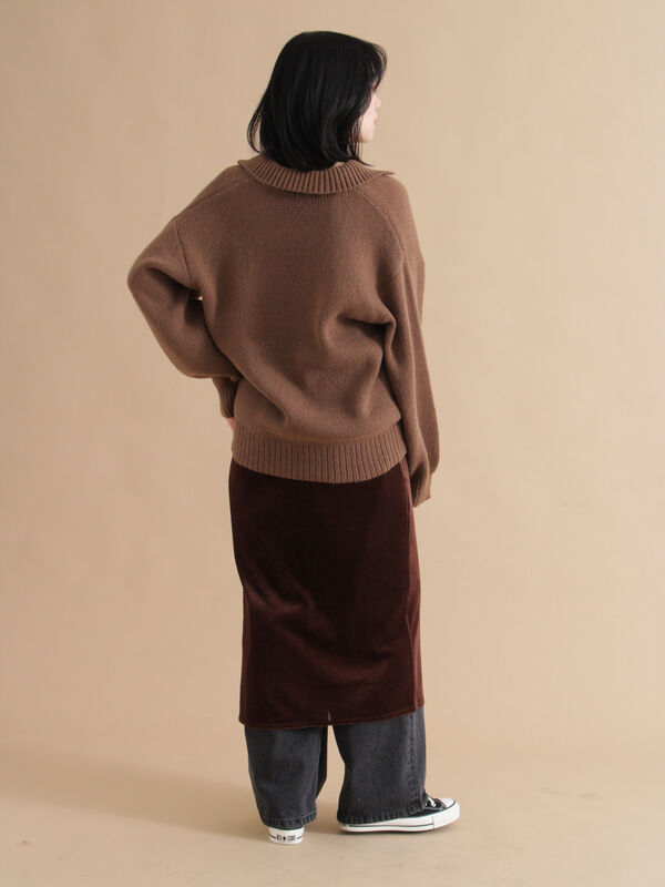 モヘヤライク衿付ニットプルオーバー（チャコールグレー/ブラウン