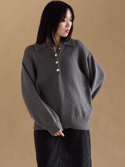モヘヤライク衿付ニットプルオーバー（チャコールグレー/ブラウン/イエロー）｜sm2rhythm（サマンサモスモス リズム）通販