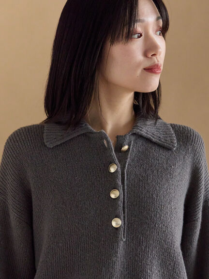 モヘヤライク衿付ニットプルオーバー（チャコールグレー/ブラウン/イエロー）｜sm2rhythm（サマンサモスモス リズム）通販
