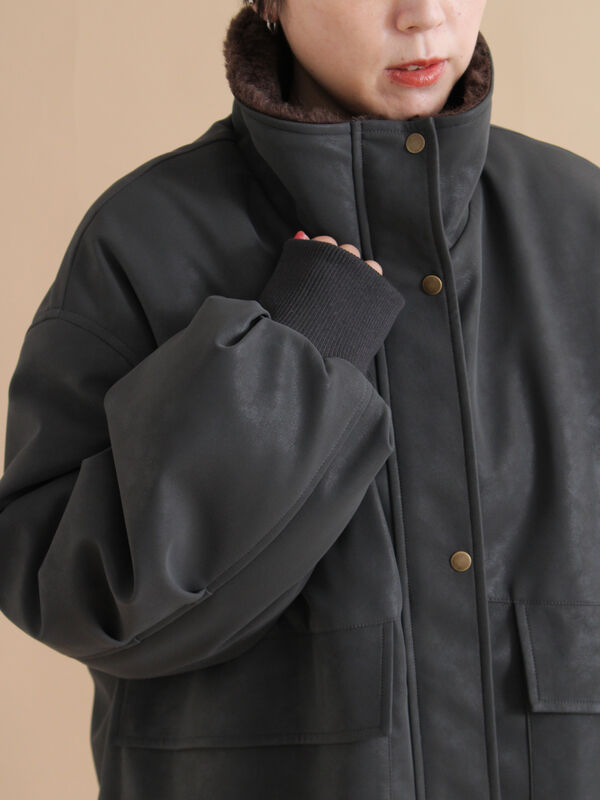 セール】 レザーライクミリタリージャケット（ブラック/ブラウン