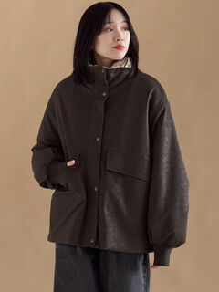 セール】 レザーライクミリタリージャケット（ブラック/ブラウン