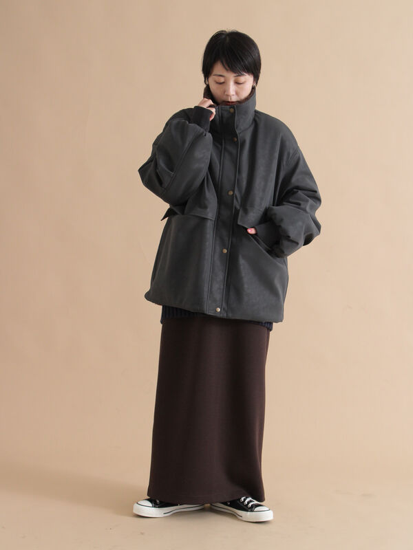 レザーライクミリタリージャケット（ブラック/ブラウン/カーキ