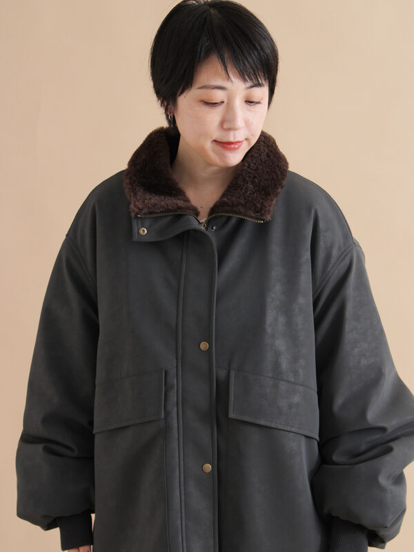 レザーライクミリタリージャケット（ブラック/ブラウン/カーキ