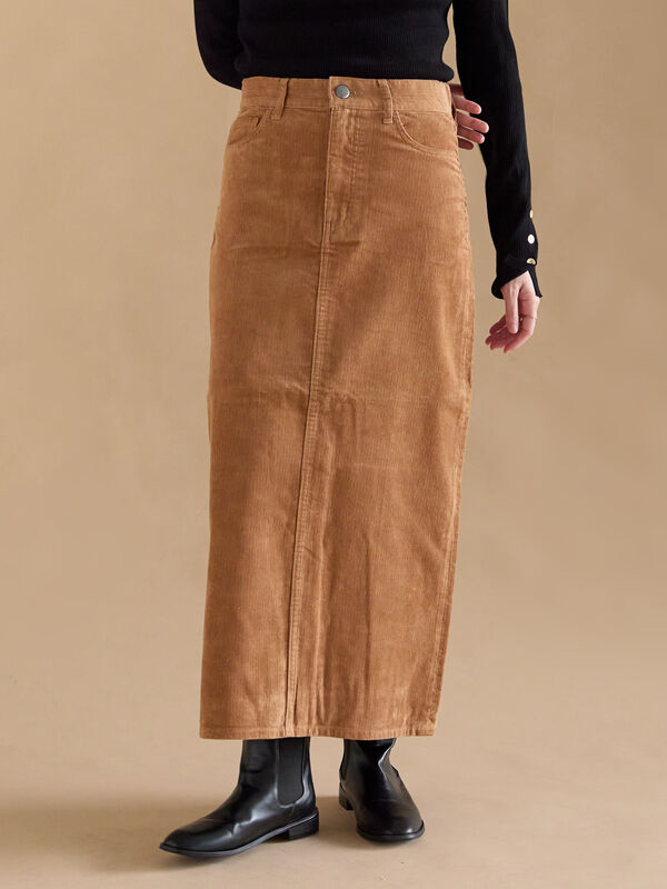 セール】 コーデュロイロングスカート（チャコールグレー/ベージュ