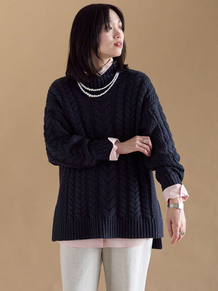 ハイネックケーブルニットプルオーバー（オフホワイト/チャコールグレー/ネイビー）｜sm2rhythm（サマンサモスモス リズム）通販