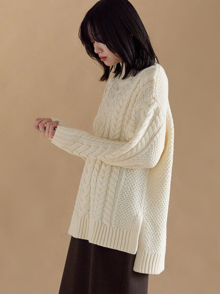 ハイネックケーブルニットプルオーバー（オフホワイト/チャコールグレー/ネイビー）｜sm2rhythm（サマンサモスモス リズム）通販