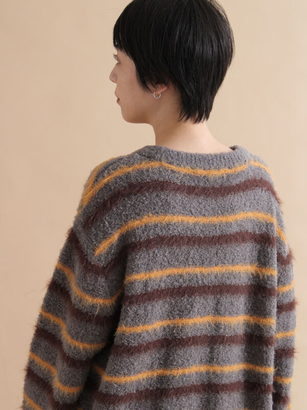 セール】 ボーダーブークレニットプルオーバー（グレー/ネイビー