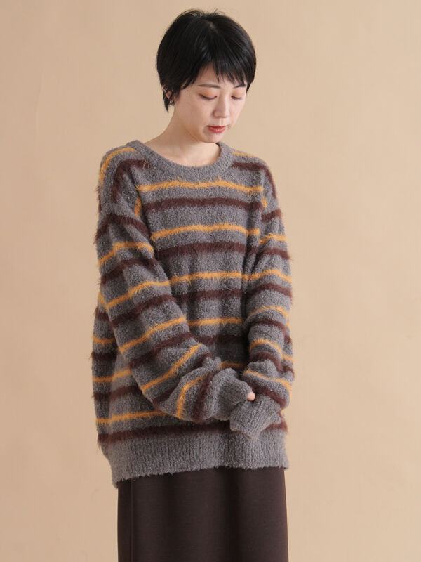 セール】 ボーダーブークレニットプルオーバー（グレー/ネイビー