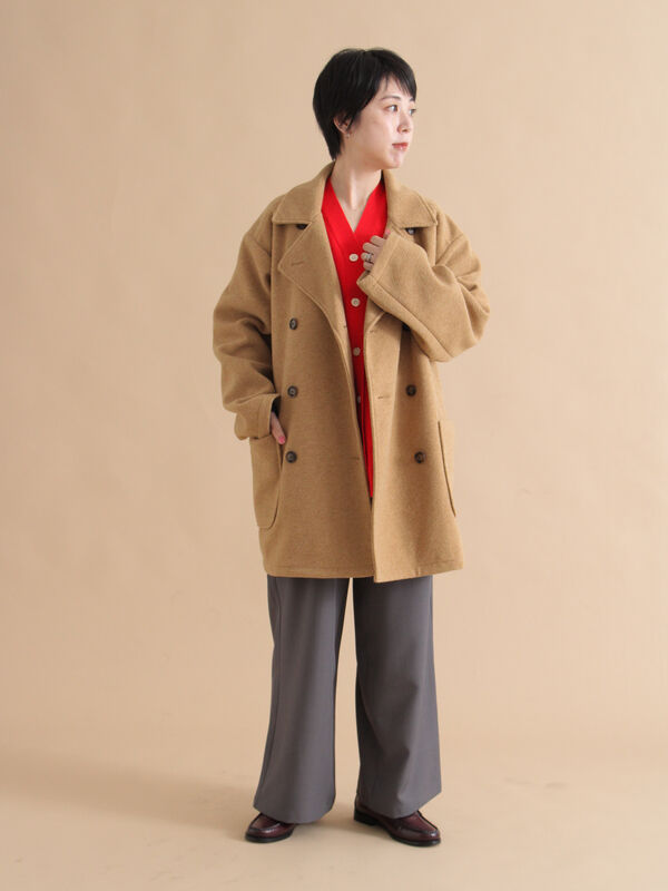 セール】 ダブルミドルコート（グレー/キャメル/アウター/コート