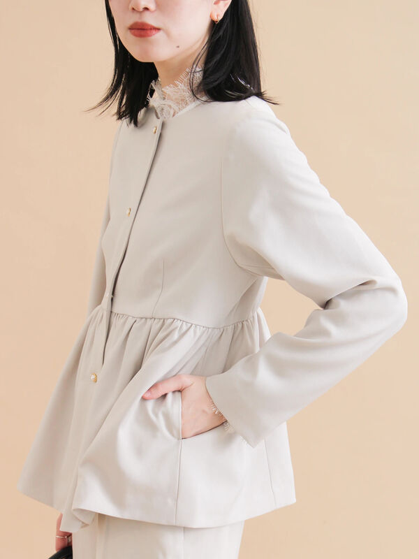 ペプラムジャケット（ブラック/ライトベージュ/アウター/ジャケット