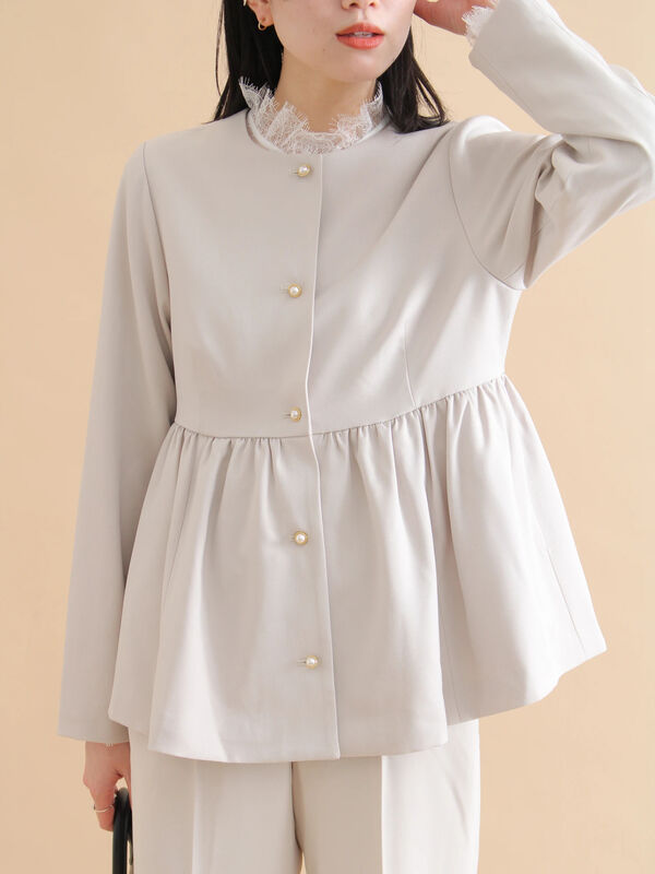 ペプラムジャケット（ブラック/ライトベージュ/アウター/ジャケット