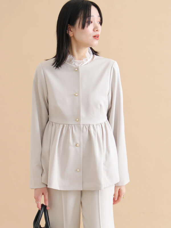 レースボウタイブラウス（オフホワイト/ブラック/トップス/シャツ