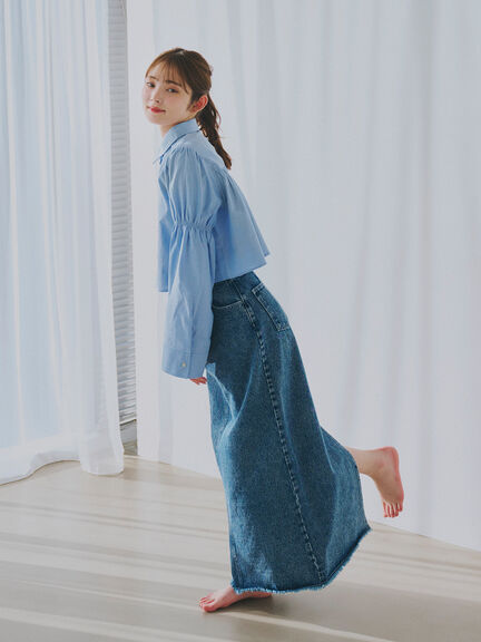 袖シャーリングシャツ（オフホワイト/サックスブルー）｜sō4ū（ソウフォーユー）通販