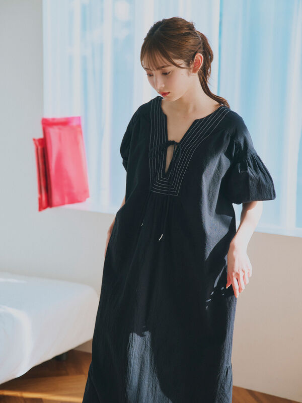 CHICWISH★前後２WAYワンピース 2色☆ セール】 前後2WAYステッチワンピース（オフホワイト/ブラック