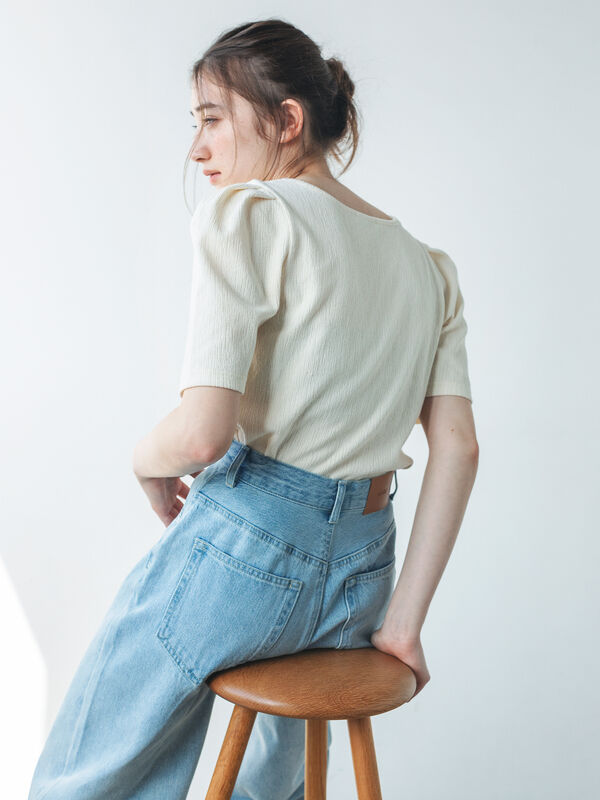 セール】 変形テレコカットソー（ベージュ/キナリ/トップス