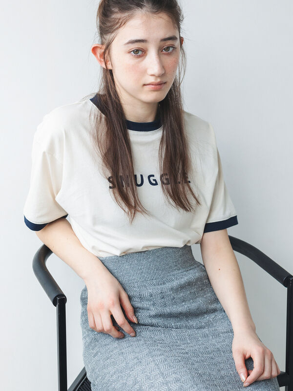 セール】 リンガーロゴプリントTシャツ（オフホワイト/キナリ