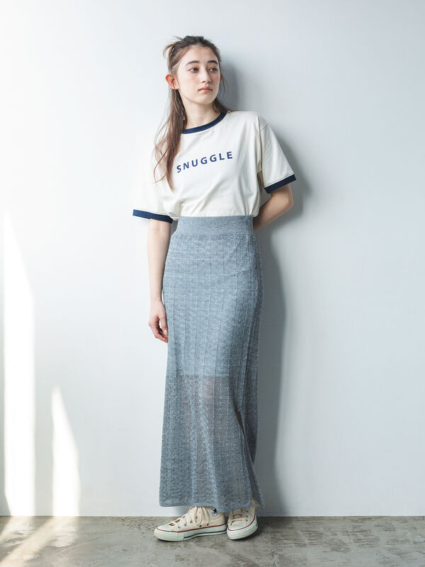 セール】 リンガーロゴプリントTシャツ（オフホワイト/キナリ
