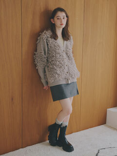 アラレ様miu miu ミニスカート　ツイード　ウール　千鳥　フリンジ　ベージュ 01_001-432.jpg