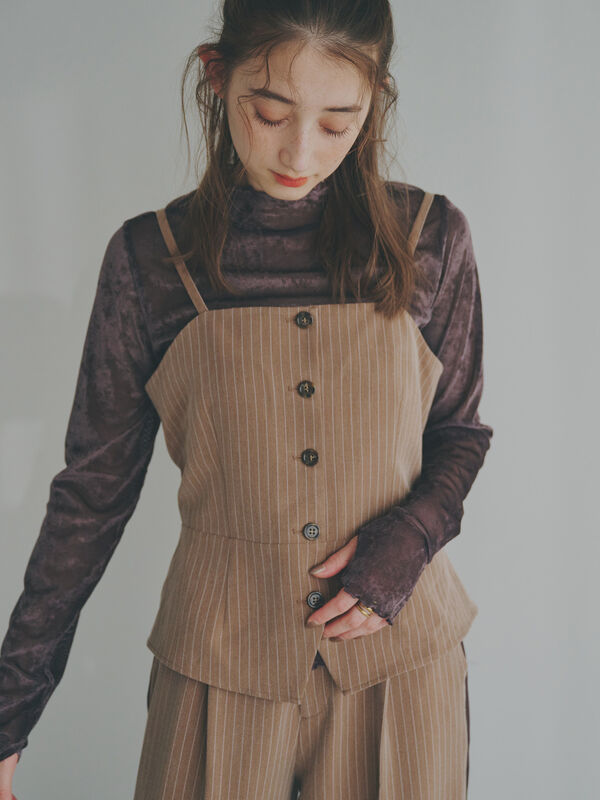 セール】 シアーベロアカットソー（チャコールグレー/キナリ/トップス