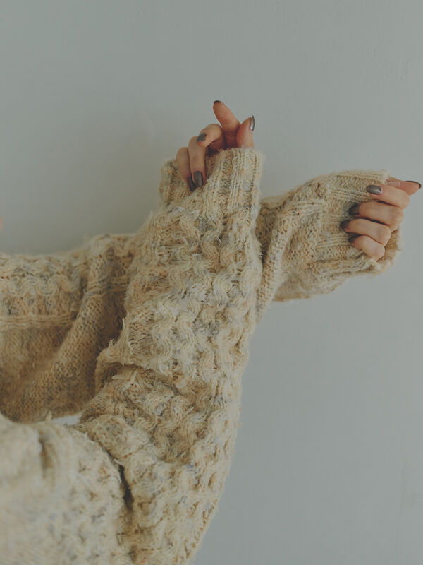 セール】 チュールヤーンミックスケーブルニット（ピンク/キナリ