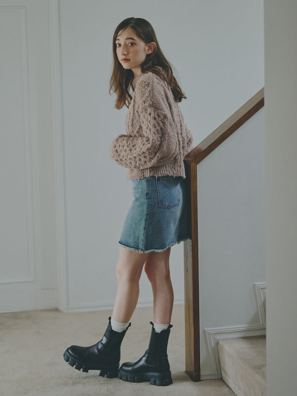 セール】 チュールヤーンミックスケーブルニット（ピンク/キナリ