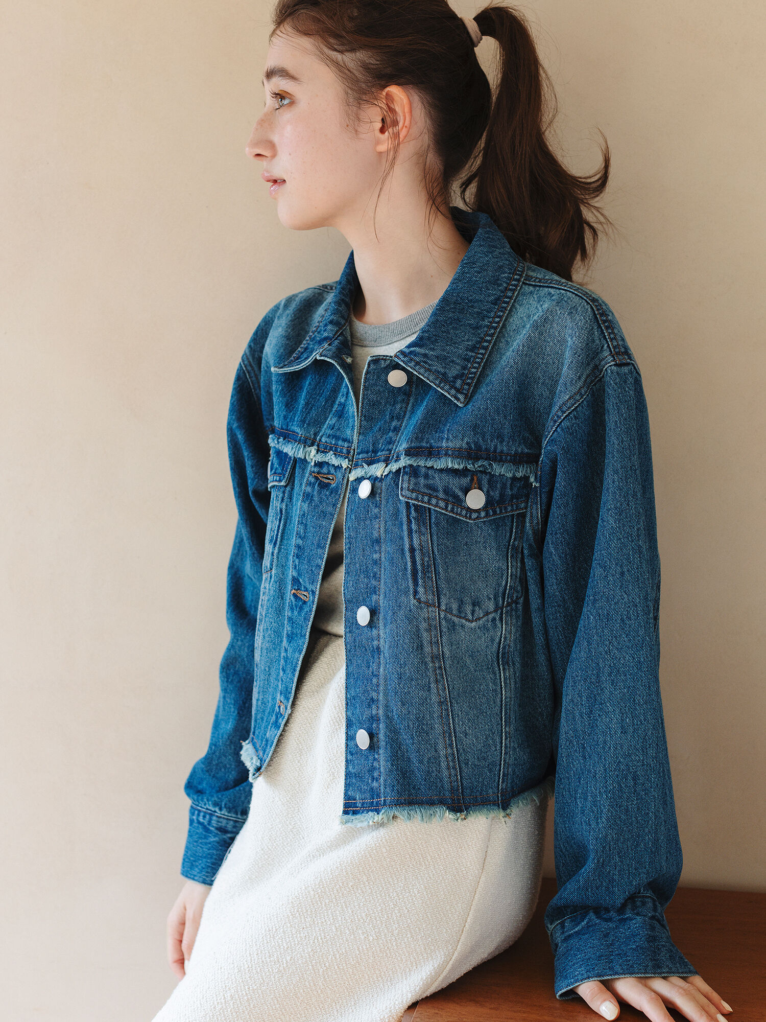 【美品】サックスブルー デニムジャケット フリーサイズ 美品】サックスブルー デニムジャケット フリーサイズ